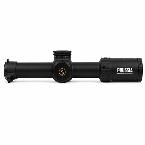 Prussia Precision 1-10×24 Fiber LPVO Rifle Scope gir rask målengasjement med 1× for nær, 10× for presisjon, robust design og vanntett ytelse.